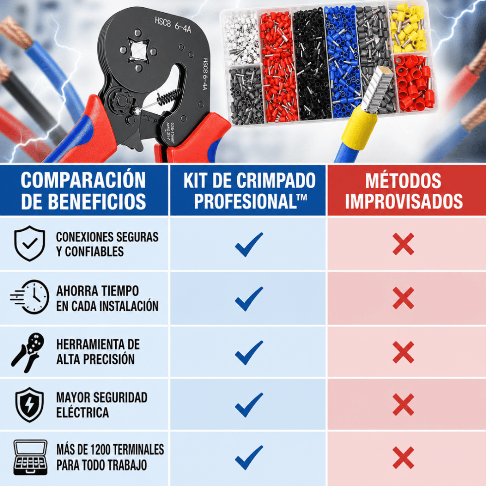 CrimpPro - Kit Alicate Crimpeadora + 1200pcs Terminales