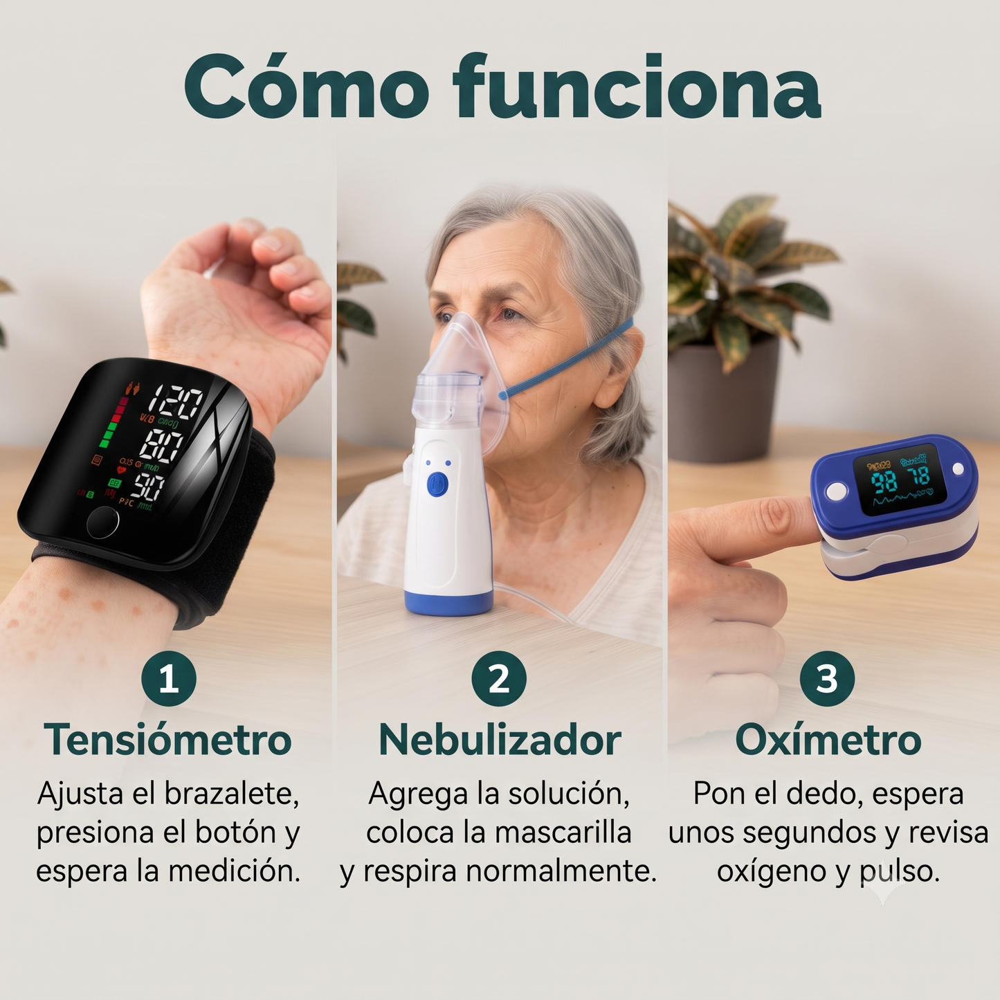 PACK Tensiómetro + Nebulizador + Oxímetro