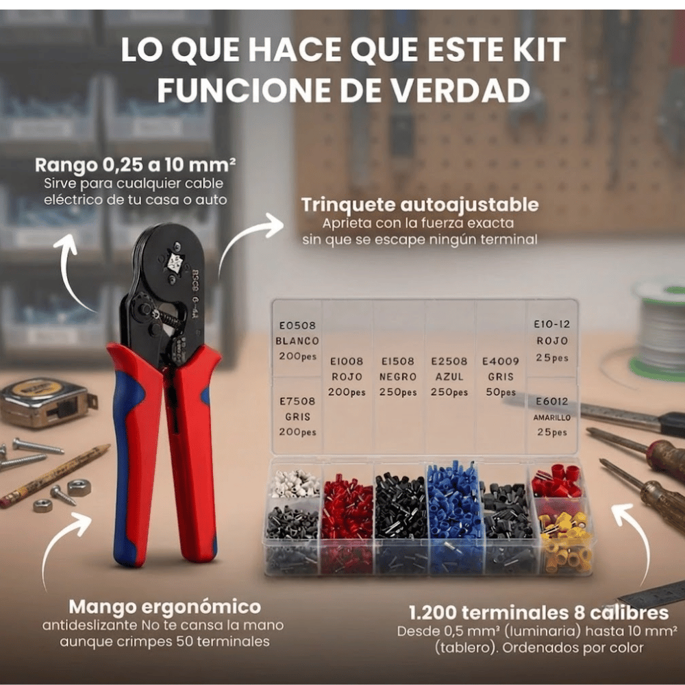 CrimpPro - Kit Alicate Crimpeadora + 1200pcs Terminales